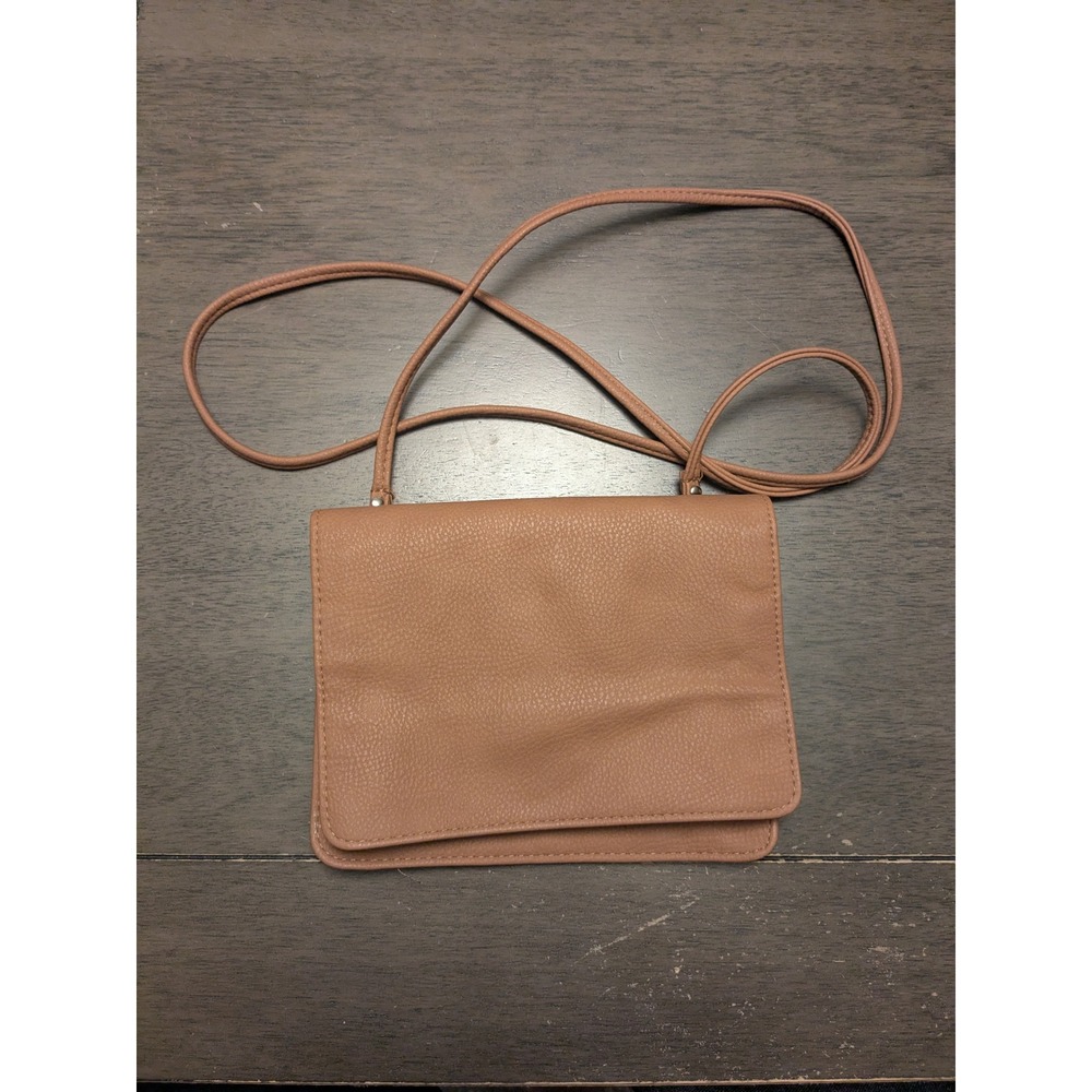 Sole Society Tan Blush Pebbled Vegan Leather Crossbody Wallet Organizer Bag
